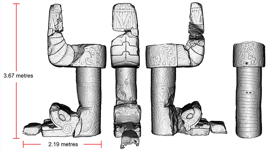 Цифровая реконструкция змейной колонны Эль-Кастильо в Чичен-Ице